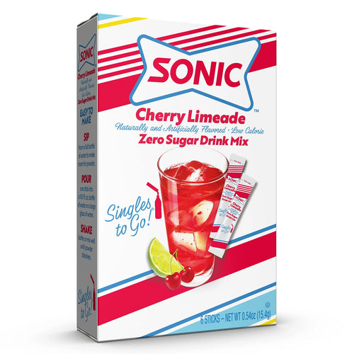 "Sonic Cherry Limeade Singles to Go Powdered Drink Mix - 6 Sticks Total - Convenient and Refreshing On-the-Go Beverage!"